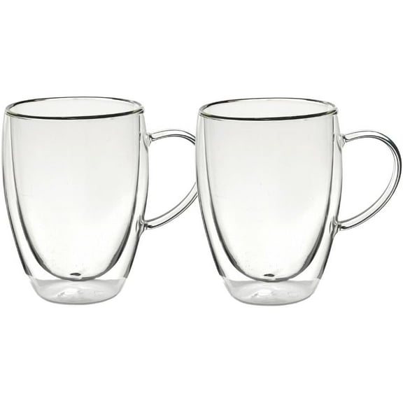 Double Walled Coffee Glasses Mugs - Heat Resistant Borosilicate Glasses Mugs with Handle, for Coffee Tea Milk, Cappuccino, Latte Hot/Cold Drinks Juice Ice Cream (350ml, 2, Count)
