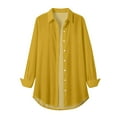 thumbnail image 4 of ZJXFGS Button Down Shirt Jackets for Women Basic Work Office Casual Tops Women Long Sleeve Plain Tops Plus Size Shirts Blouses Tops Yellow 3XL, 4 of 5