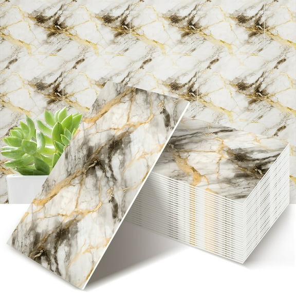Marble Effect Peel and Stick Vinyl Wall Tile Transfer Stickers, Self-Adhesive Backsplash Tile Decals for Kithchen Bathroom Decor 23.6" x 11.8" x 2.5mm 20 Pcs