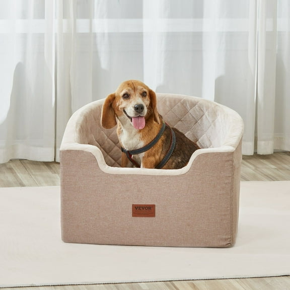 Dog Car Booster Seat for Small & Medium Dogs – Portable Pet Travel Carrier with Safety Strap, Holds Up to 55 lbs – Brown