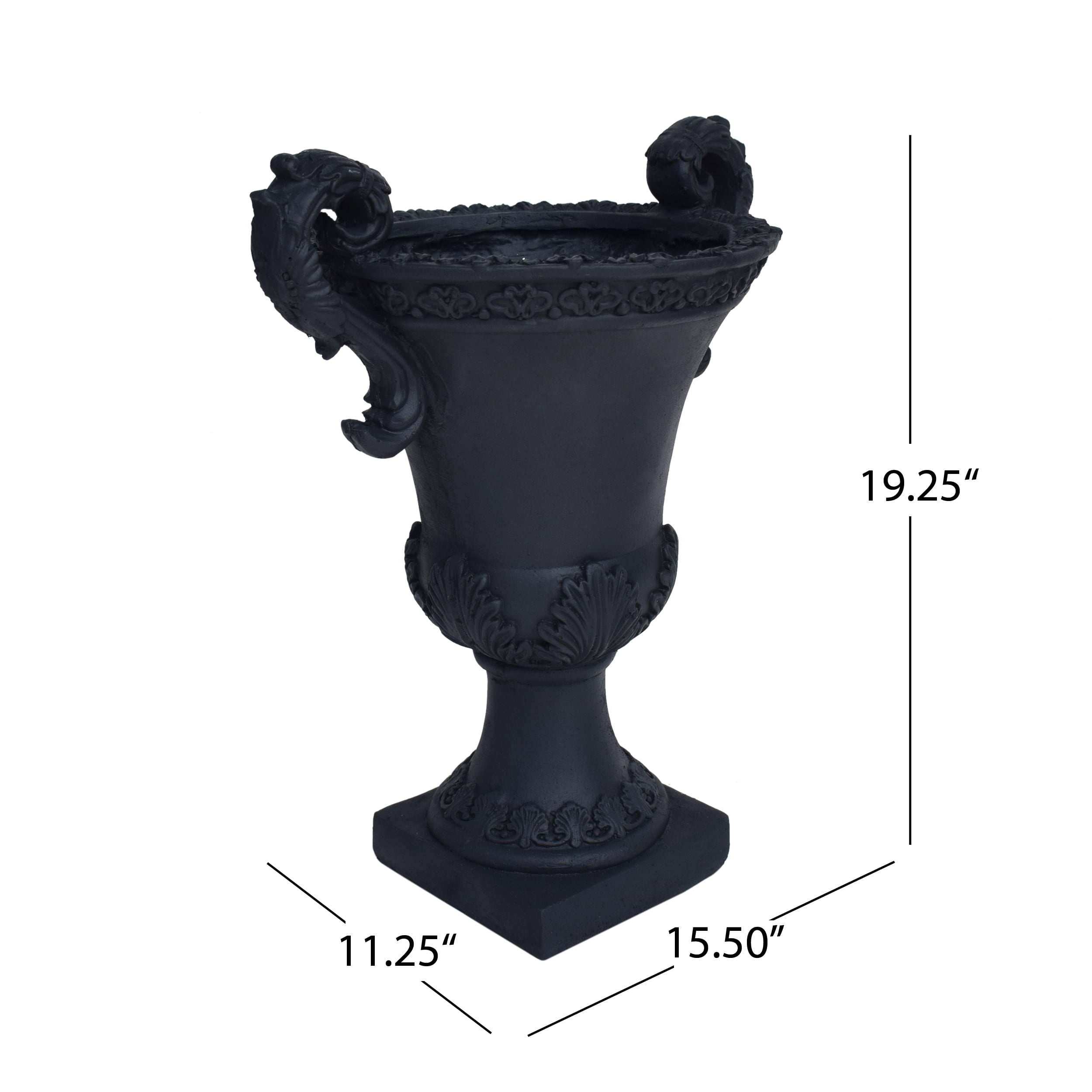 GDF Studio Upsal Outdoor Traditional Roman Chalice Cast Stone Garden Urn Planter, Black
