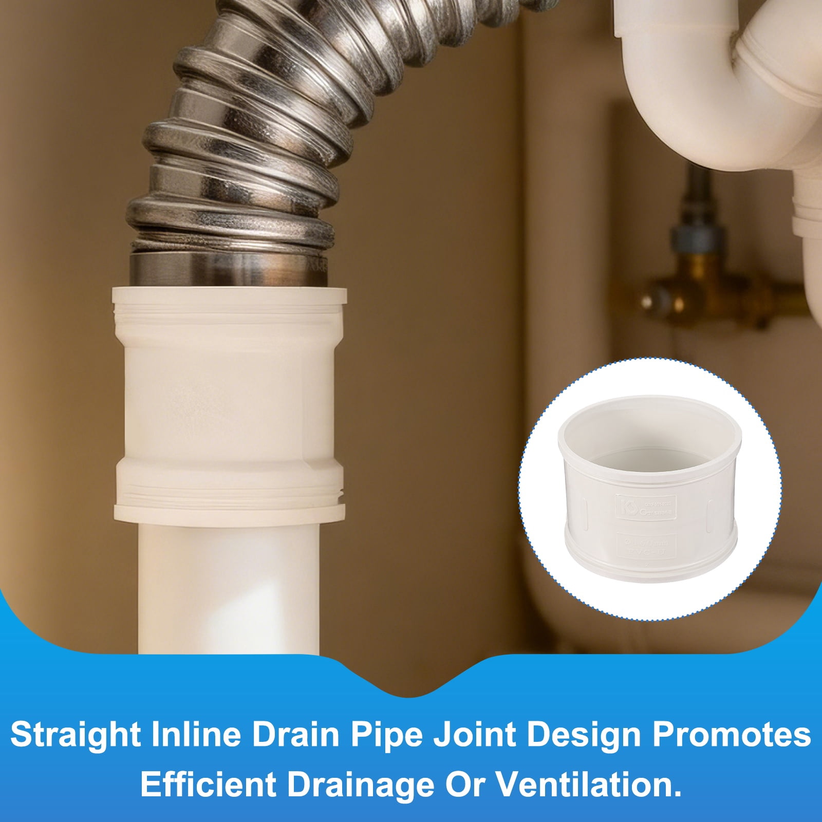 Uxcell Plastic Duct Coupler (6" / 160mm ID, White) - Straight Inline Plastic Round Pipe Connector Coupling Adapter Fitting, Fits Air Ventilation Exhaust Drain Waste Vent DWV Systems