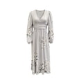 thumbnail image 5 of Vynhevius Womens Floral Print Dress Long Sleeve V Neck High Waist Flowy Maxi, 5 of 5