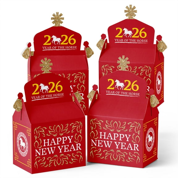 Big Dot of Happiness 2026 Year of the Horse - Treat Box Party Favors - Lunar New Year Goodie Gable Boxes - Set of 12