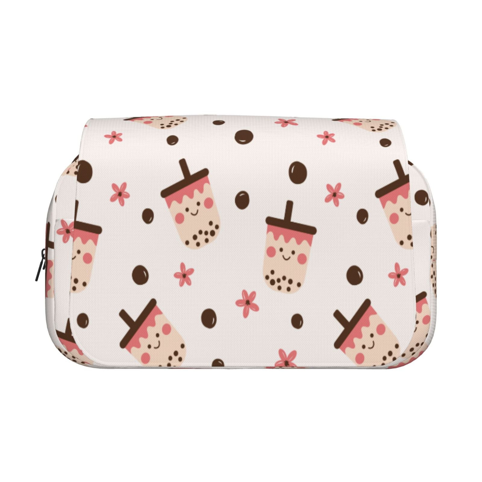 Rateoe Milk Tea4 Pattern Double Clamshell Pen Case, Storage Organizer with Two Zipper Compartments– Holds Up to 50 Pencils & Pens