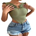 thumbnail image 2 of Women‘s Summer V Neck Open Back Sleeveless Solid Color Cami Crop Top, 2 of 8