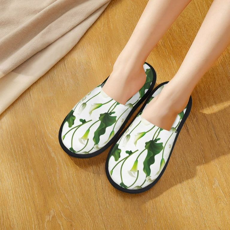 House Slippers for Women Calla Lily Flowers Bloom Slippers for Women Indoor Warm Fuzzy House Shoes Bedroom Slippers Women