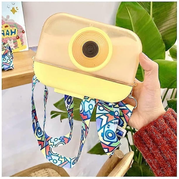 Cute Kids Water Bottles with Straws, Cute Adult Cups For Kids, Camera-Shaped Straw Cups Bottle Yello