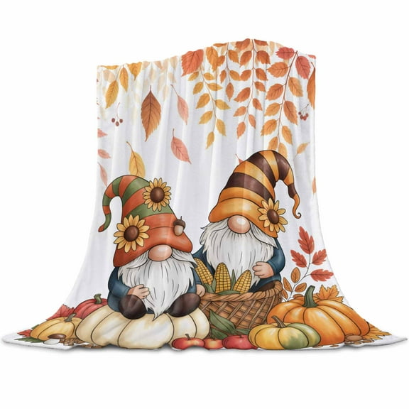 Fall Gnome Flannel Blanket for Bed,Travel and Camping, Thanksgiving Pumpkin Super Soft Cozy Blanket for All Seasons 40"x60"