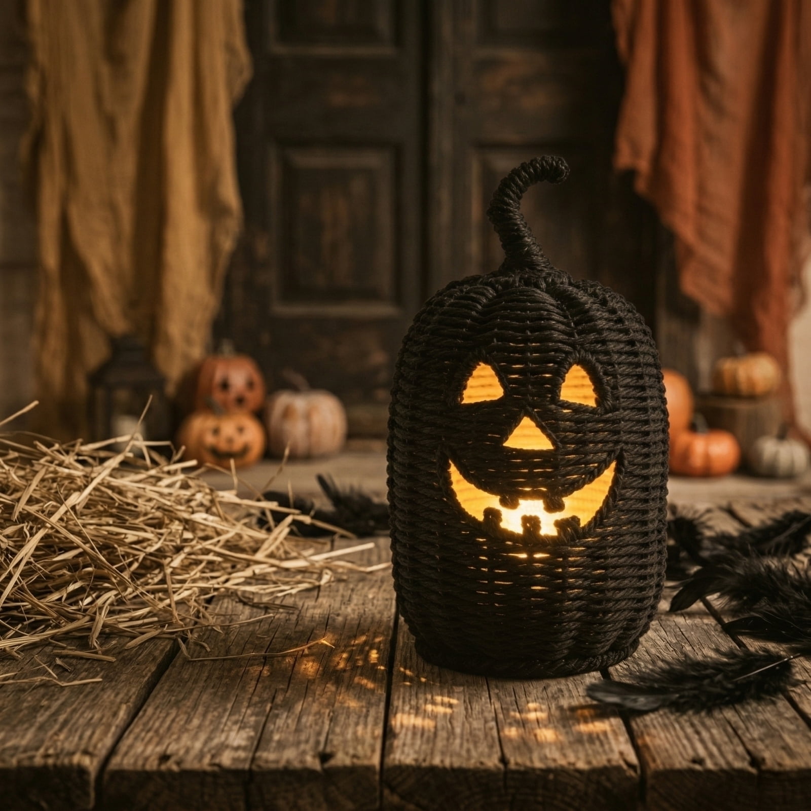 THOPBPRK 2026 Black Halloween Woven Pumpkin Jack-O'-Lantern