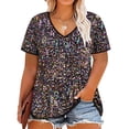 thumbnail image 1 of Blusa de lentejuelas TIYOMI talla grande para mujer con cuello en V y manga corta, 1 of 4