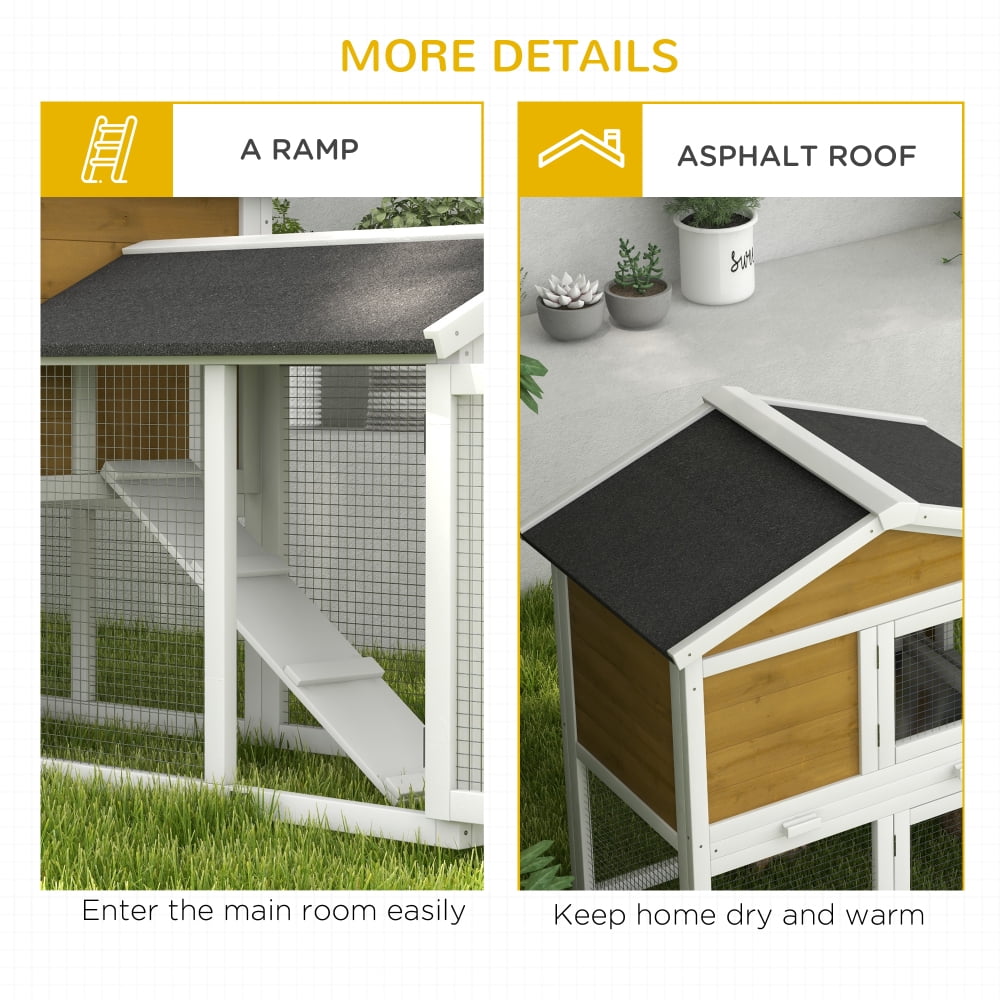 AUU PawHut 58" Wooden Rabbit Hutch for Guinea Pigs, Small Animal Enclosure with Run Area, Removable Tray, Asphalt Roof, Lockable Doors & Ramp, Nature Wood Finish