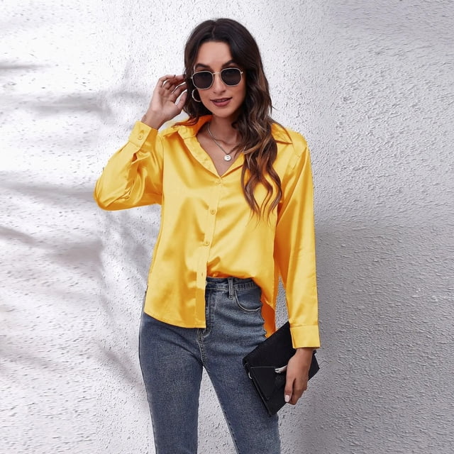 Blusa holgada De satén para Mujer, camisa elegante De seda, manga larga, ropa De calle para primavera y otoño