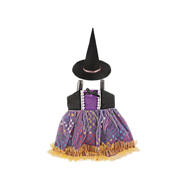 Ensemble de Costume d'Halloween pour Poupée Fille de 18 Pouces Chapeau de Sorcière Robe 2 Pcs Tissu Violet Jeu de Rôle Cadeau pour Petites Filles Sans Poupée Incluse