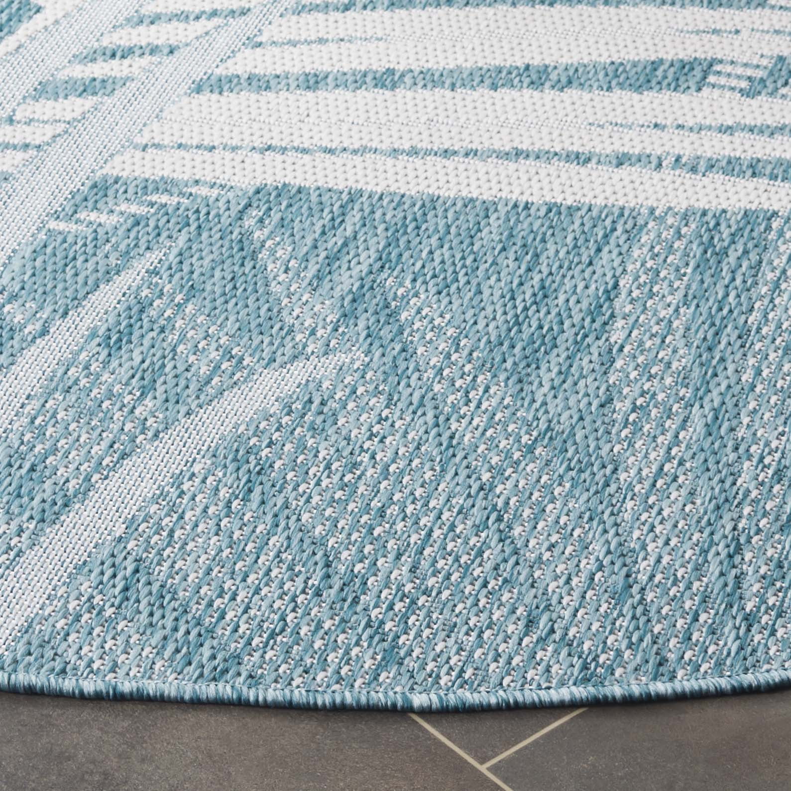 SAFAVIEH Beach House Declan Botanical Indoor/Outdoor Area Rug, Aqua/Ivory, 6'7" x 6'7" Round