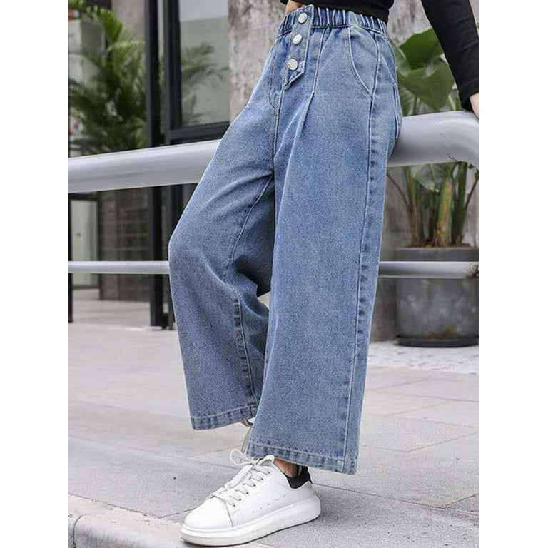 YiZYiF Kids Girls Casual Loose Fit Jeans High Waist Baggy Denim Pants