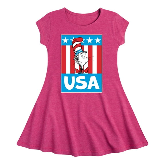 Dr. Seuss - Cat In The Hat USA - Toddler And Youth Girls Fit And Flare Dress