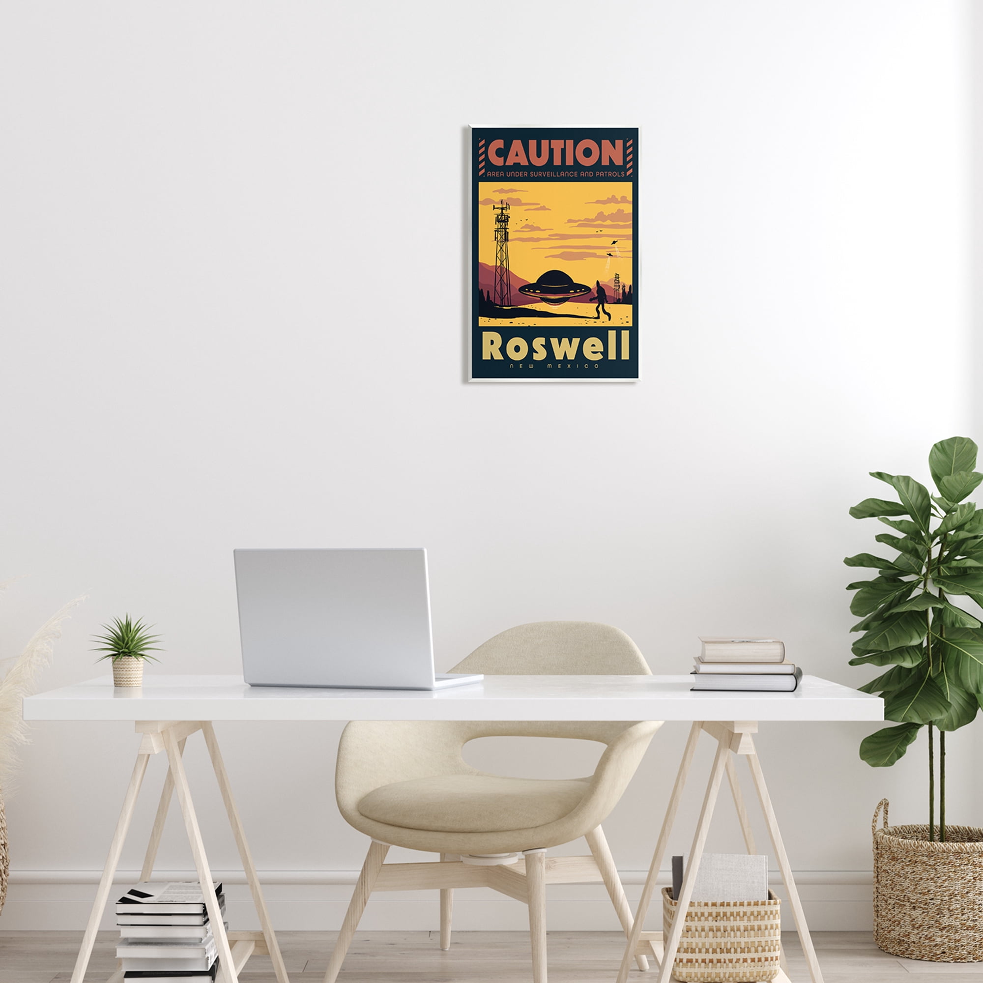 Stupell Industries Caution Roswell New Mexico UFO Travel & Places Painting Unframed Art Print Wall Art