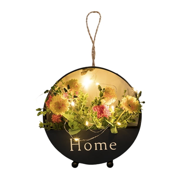 Letrero metálico colgante con flores artificiales y luces LED para decoración de pared en el baño, dormitorio, sala de estar, cocina o entrada.