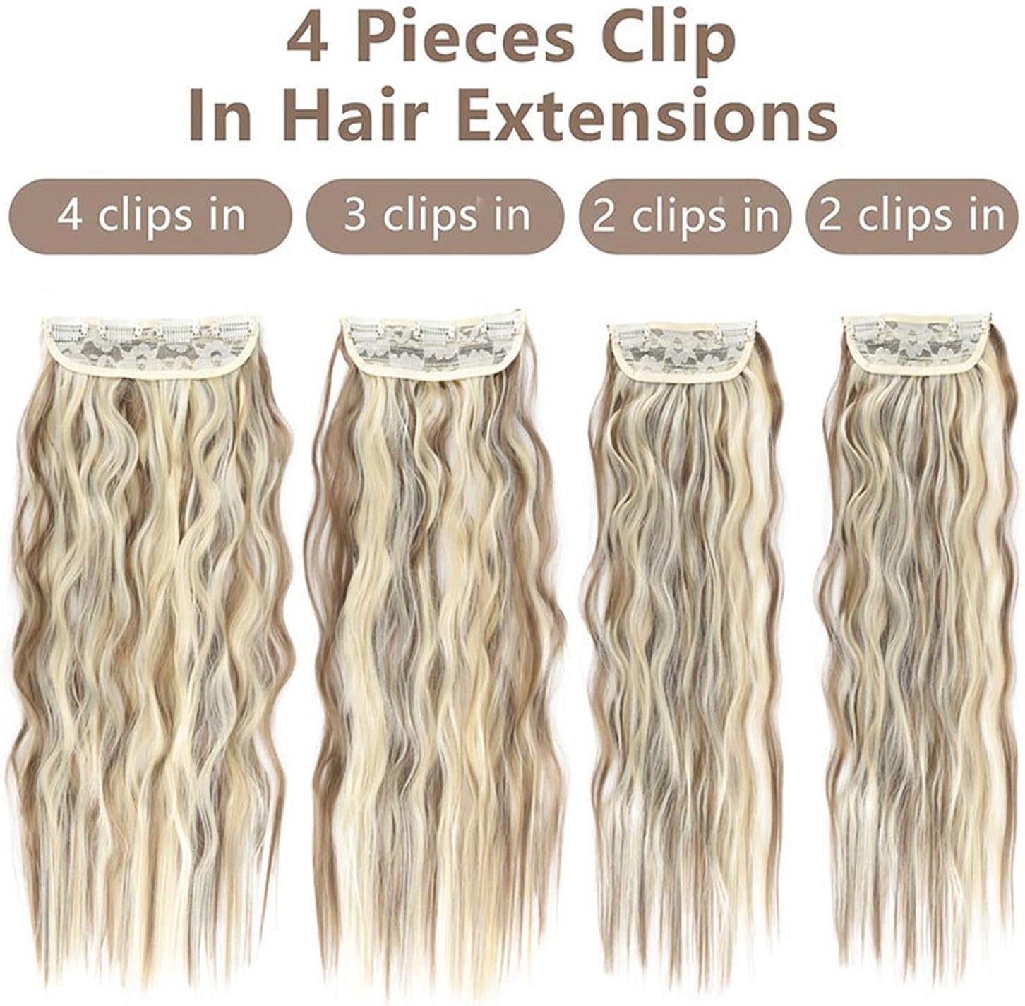 Aorsher Clip in Hair Extensions Thick Long Wavy Hair Extensions Upgrade Soft Lace Weft Layered Hair Extensions 20Inch 4PCS Ash Blonde Full Head Hairpiece