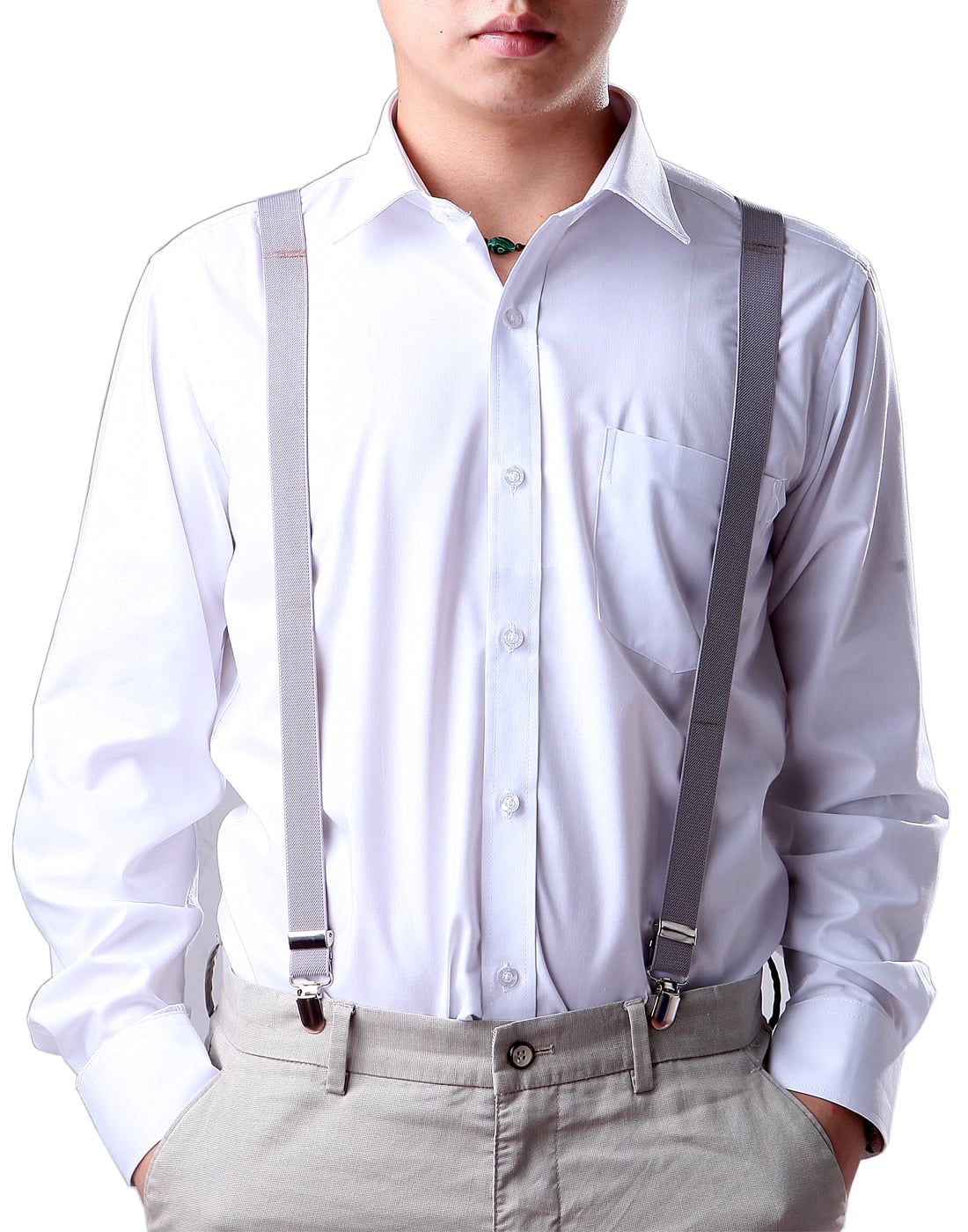 Leather Clip And Button Suspenders For Men Y-Back Style For Formal Outfits 
