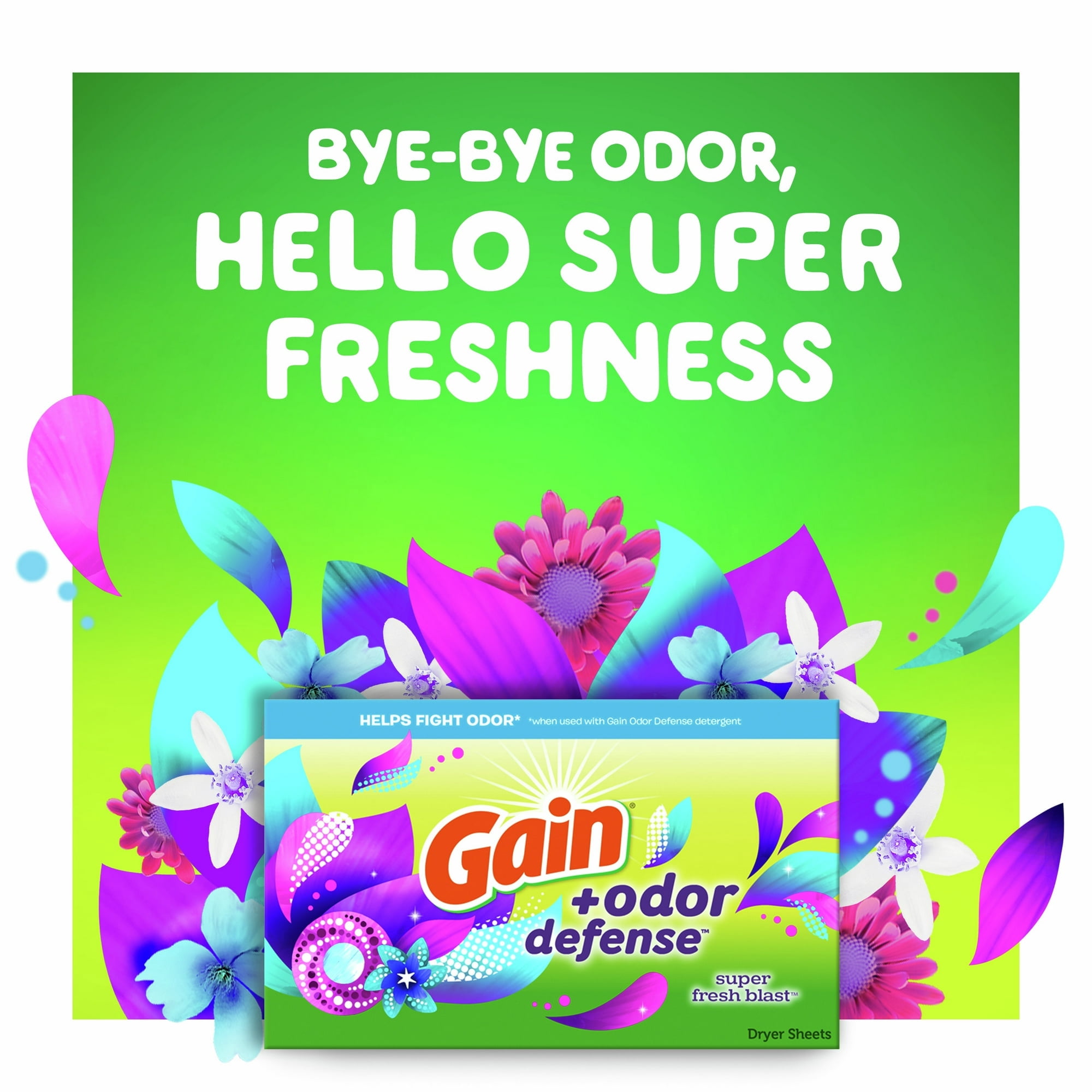 Gain Dryer Sheets + Odor Defense, Super Fresh Blast Scent, 180 Count with Microfiber Solid Color Towel by BundleEase