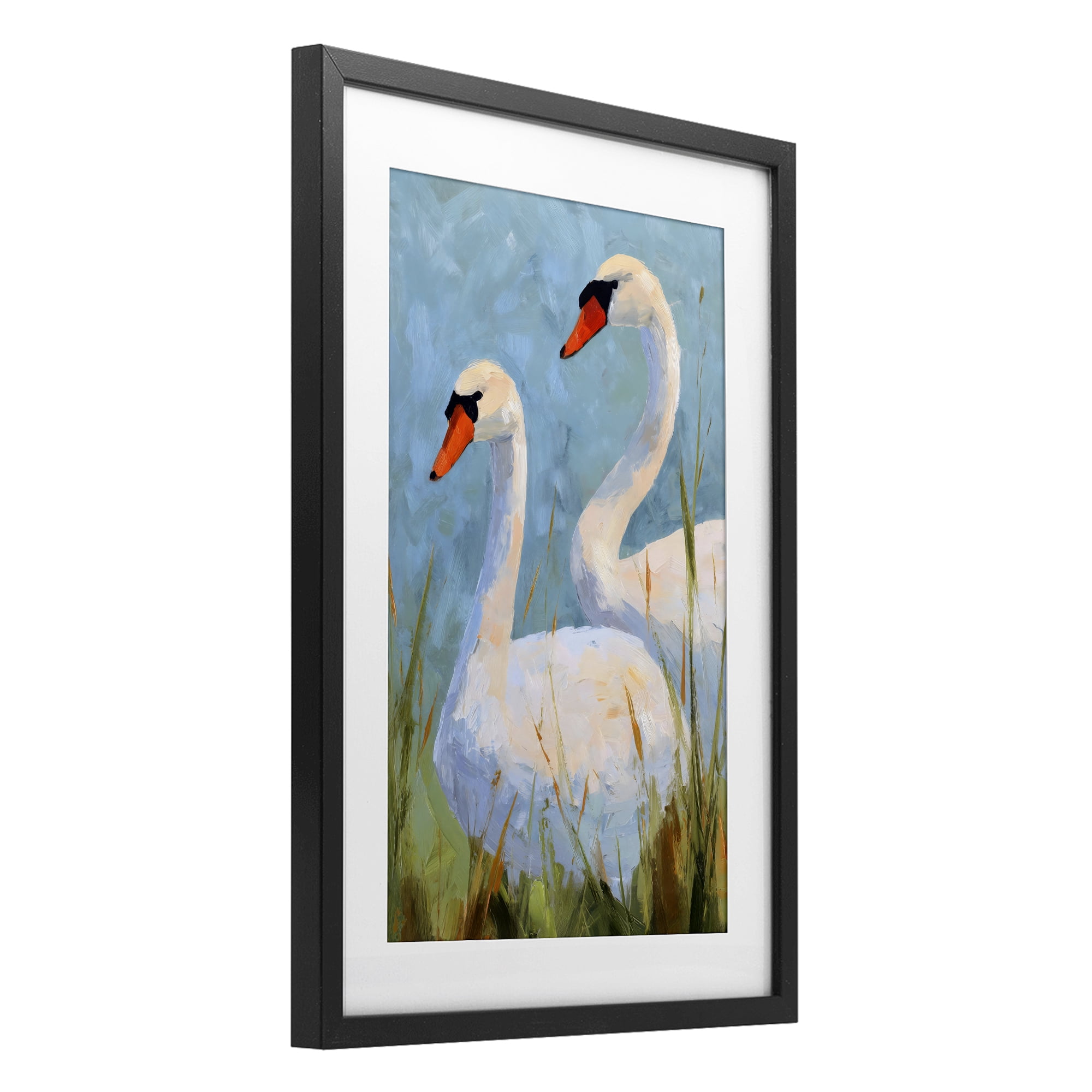 Stupell Industries Long Necks Swan Pear Black Framed Print Under Glass, design by Petal Prints Design