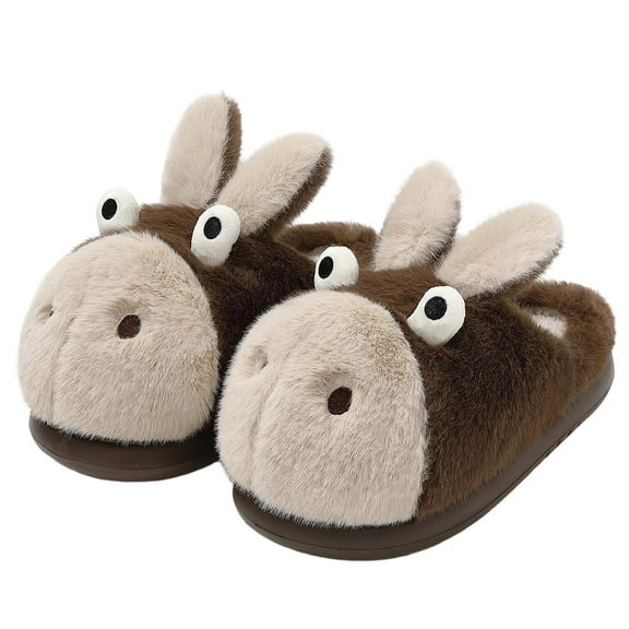 FUZHIQ Indoor Outdoor Slippers Women,Clogs Warm Slippers with Thick Sole for Men and Women, Cute Little Donkey Plush Shoes
