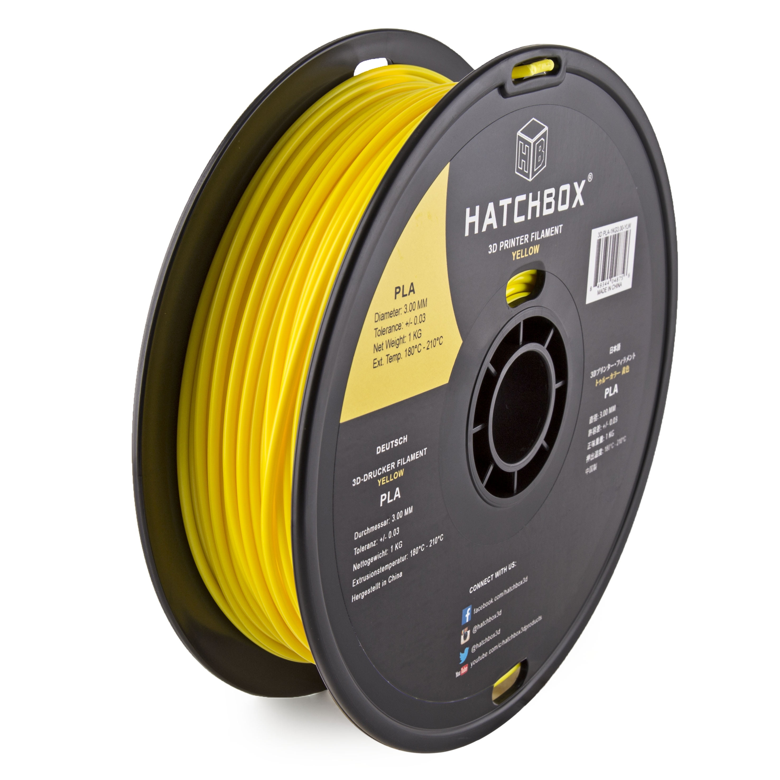 HATCHBOX 3D PLA1KG3.00YLW PLA 3D Printer Filament, Dimensional
