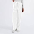 thumbnail image 5 of WULMLEO Ribbed Corduroy Pants Women Comfy Elastic High Waisted Straight Leg Pants with Pockets Pull On Work Trousers Slacks White M, 5 of 7