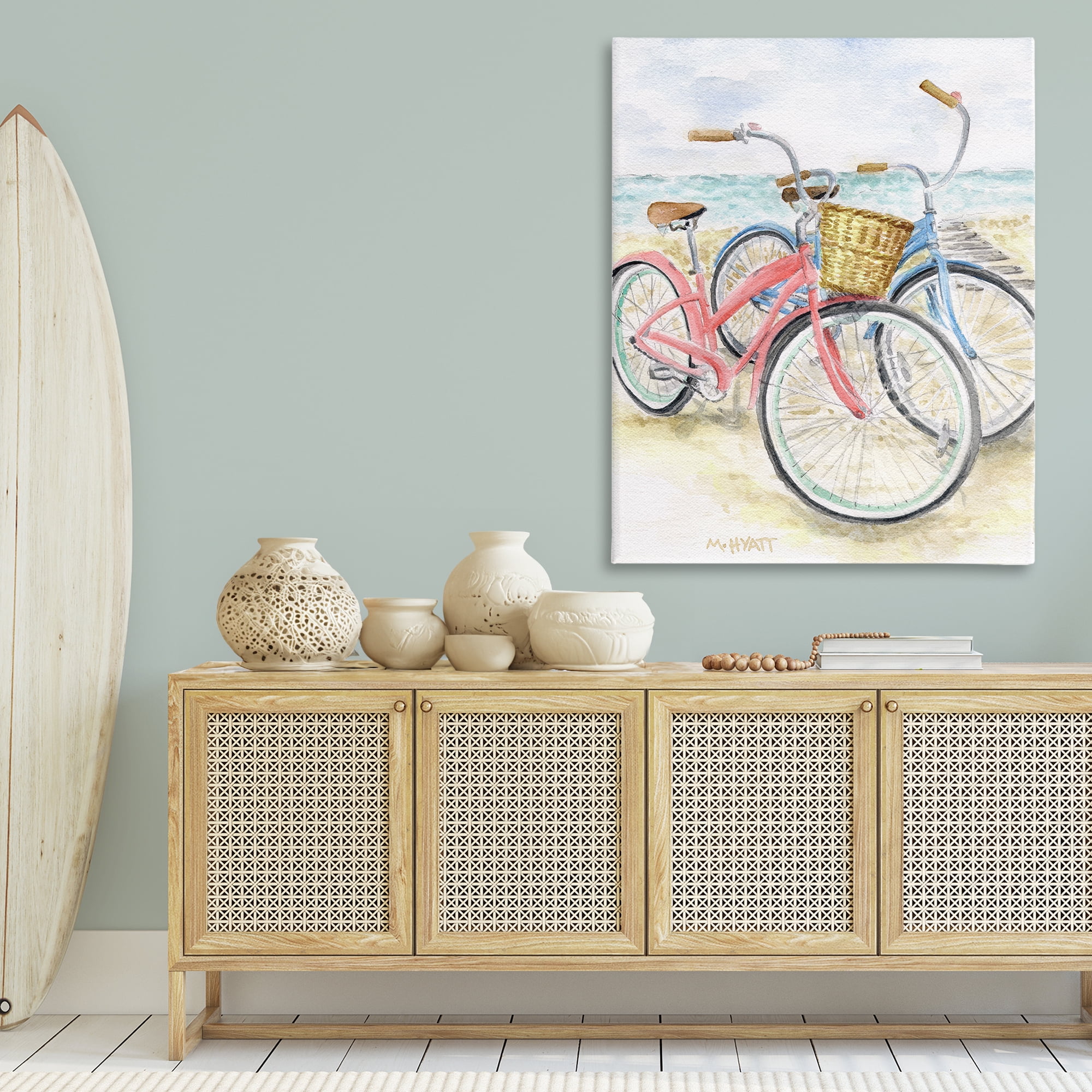 Stupell Industries Beach Bikes Parked Transportation Painting Gallery Wrapped Canvas Art Print Wall Art, 36 x 48