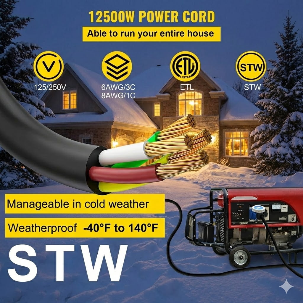 50ft Heavy Duty Generator Extension Cord 50A 125/250V With N14-50P Plug