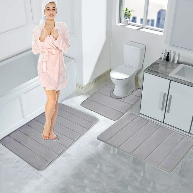 Dvkptbk Memory Foam Bath Mat Set Bathroom Rugs for 3 Pcs Toilet Mats Soft Comfortable Water Absorption Nonslip Thickmachine Washableeasier to Dry Dark Carpets Suits Bath Rugs Bathroom Decor
