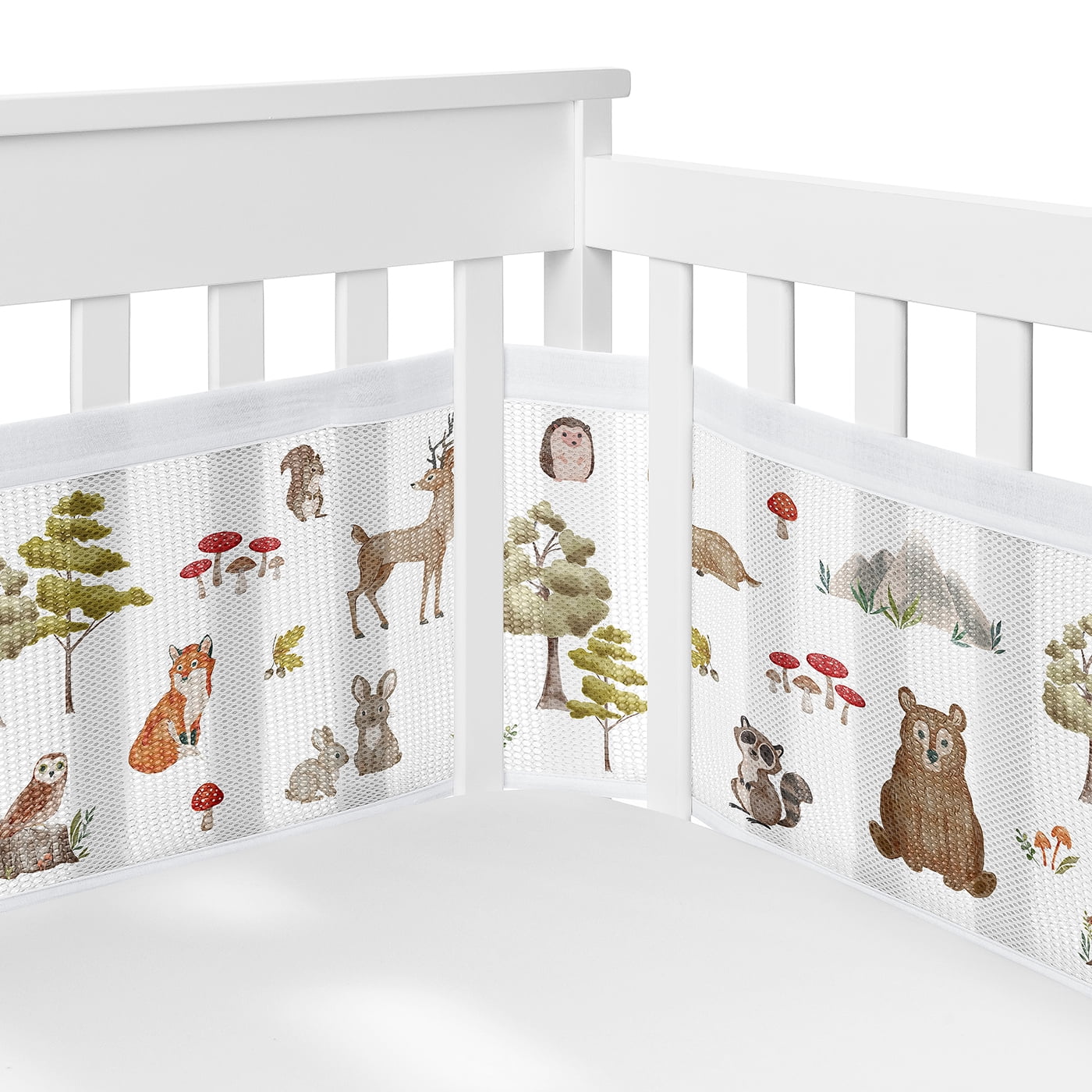 Sweet Jojo Designs Watercolor Woodland Forest Animals Multicolor Crib Bedding + BreathableBaby Breathable Mesh Liner Pad