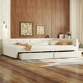 thumbnail image 2 of DreamBuck Full Size Daybed with 2 Drawers, Wood Upholstered Bed Frame with USB Port and Storage, Linen Fabric Daybed, Full Bed Frames for Bedroom, Living Room, No Box Spring Needed, Beige, 2 of 9