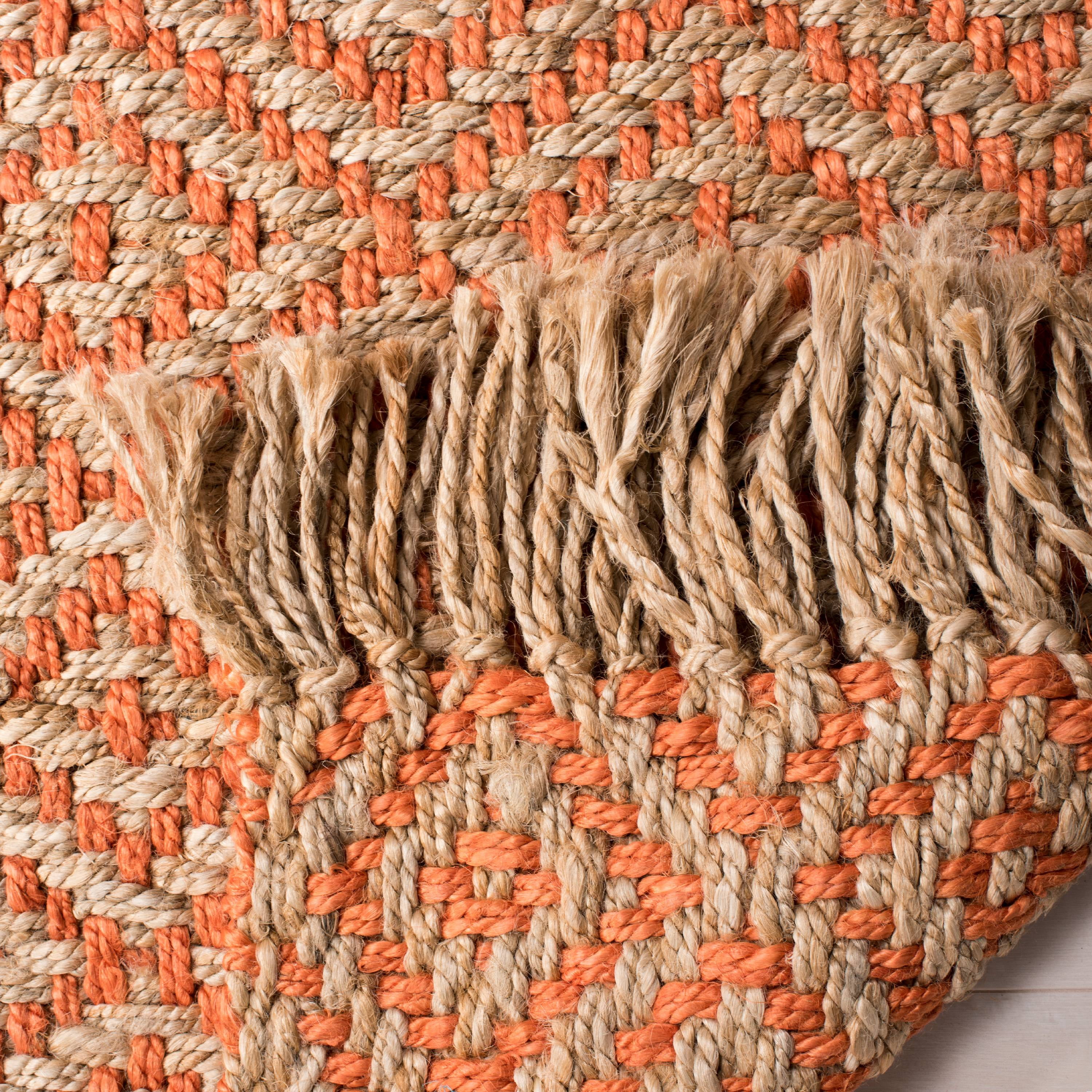 SAFAVIEH Natural Fiber Thomas Geometric Jute Area Rug, Orange/Natural, 6' x 6' Round