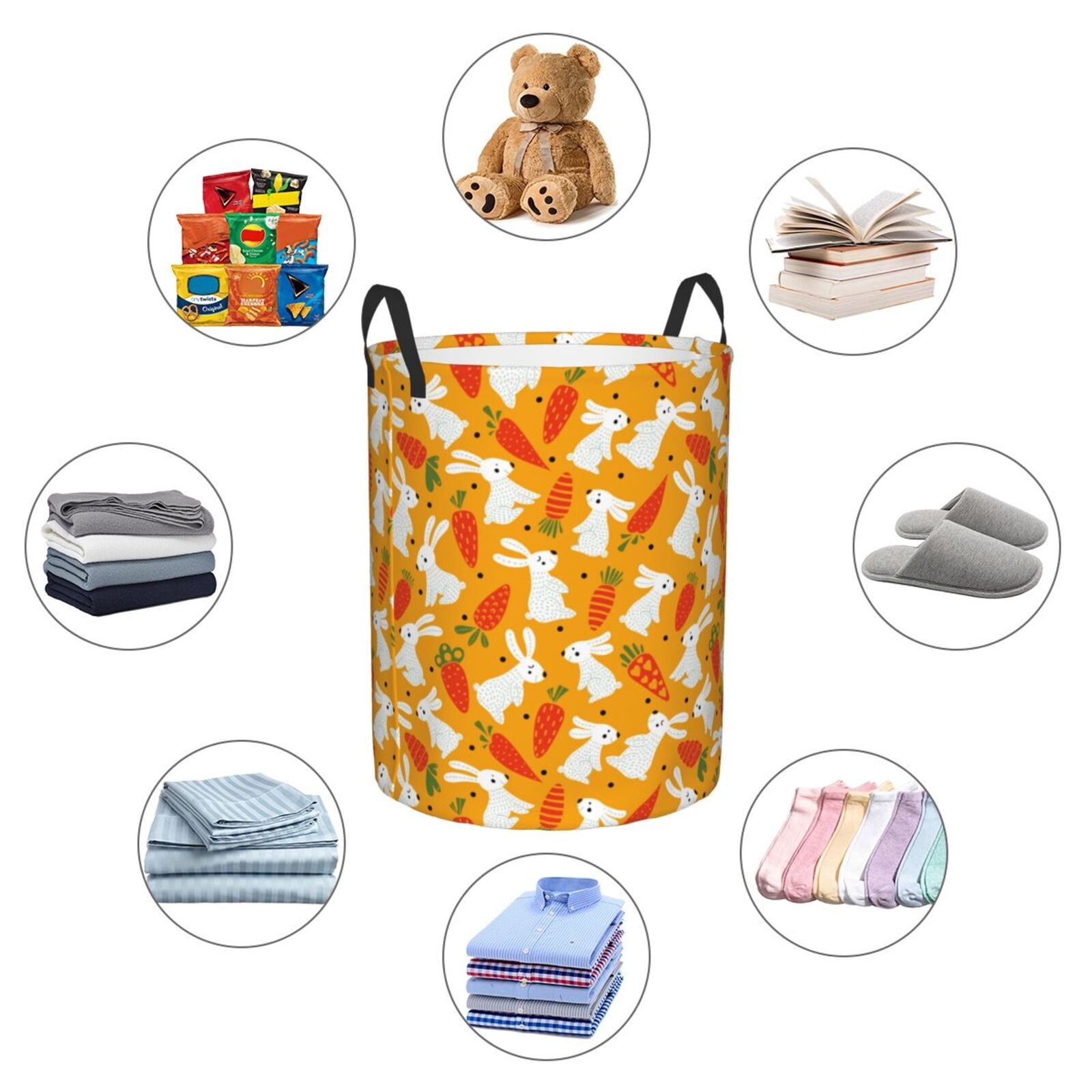 Large Laundry Basket with Handles - Red Carrot Cute Rabbit Kids Baby Dirty Clothes Laundry Hamper for Bedroom Aesthetic