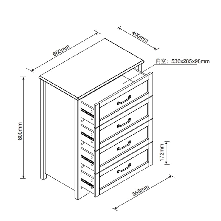 4 Drawer Dresser for Bedroom, Engineered Wooden Chest of Drawers with Sleek Metal Handles for Living Room - Black