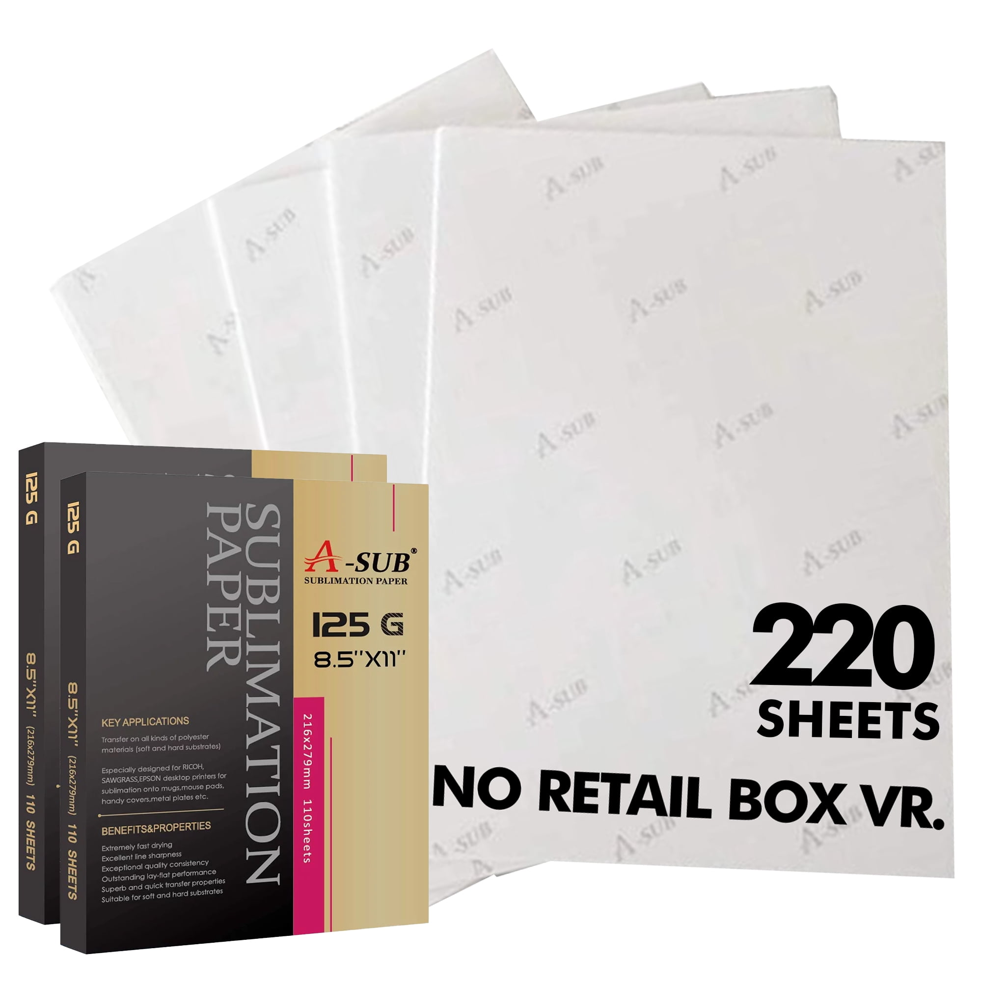 220 Sheets A-SUB Sublimation Paper 8.5X11 inch 125gsm, No Box Version, Sublimation Paper Heat Transfer for Inkjet Printer