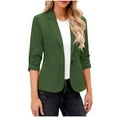 thumbnail image 2 of BRGZLK Fall Blazers for Womens Trendy Solid Casual 3/4 Sleeve Lapel Open Front Lightweight Slim Fit Suit Jacket with Pockets Army Green L, 2 of 8