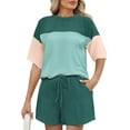 thumbnail image 2 of Fantaslook Color Block Two Piece Sets for Women Texture Crew Neck Short Sleeve Tops and Shorts Outfits Loungewear with Pocket, 2 of 8