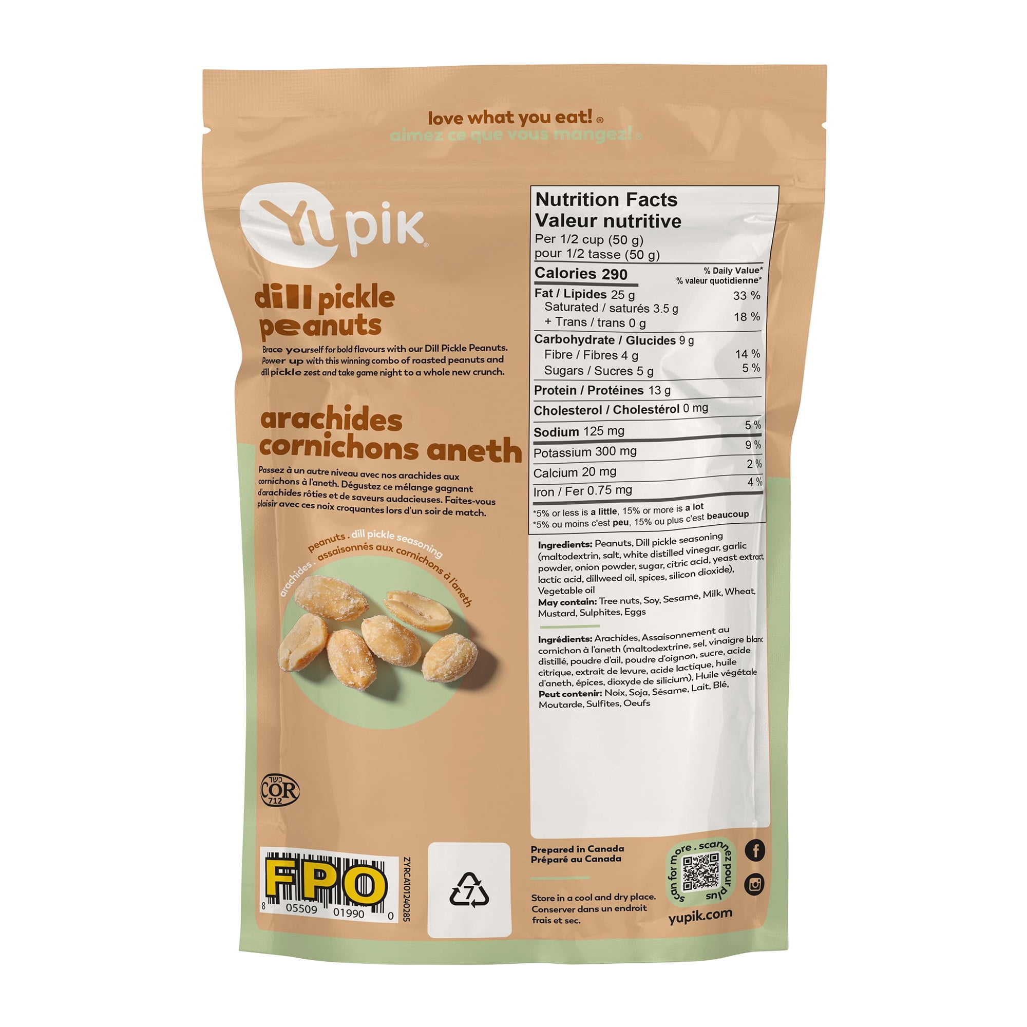 Yupik Dill Pickle Peanuts, Crunchy Savory Snack, 8 Count, 285 g