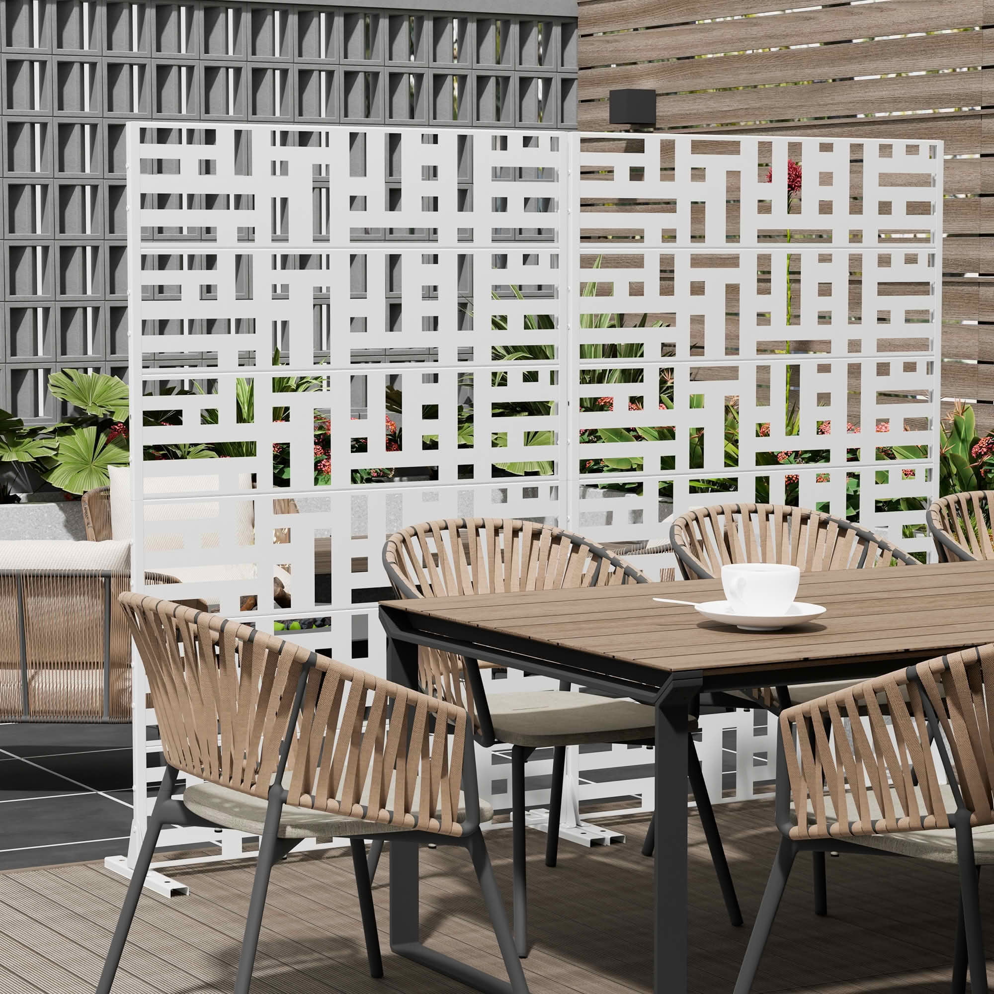 MAYEERTY 72x47 White Outdoor Natural Privacy Panel Screen, 6 Piece Set Natural Folding Divider for Backyard and Garden