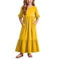 thumbnail image 2 of Auroural Girls Long Dresses Girls Summer Casual Dress with Ruffles Short Sleeve Round-Neck Dress for 4-14Y, 2 of 8