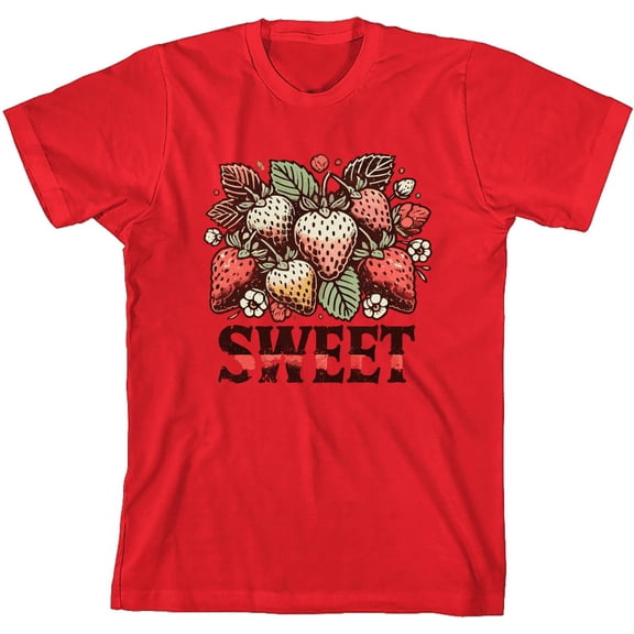 Sweet Strawberries Youth Red Crew Neck Short Sleeve Tee-Medium