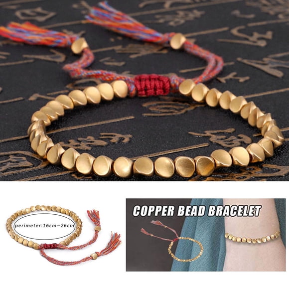 Fiudx Pulsera de Cobre Tibetano, Accesorio de Hilo Encerado Hecho a Mano, Diseño Unisex de Cuerda de Cuentas, Elegante para Uso Diario, Regalo Perfecto para Amigos, Celebraciones de Aniversario Única