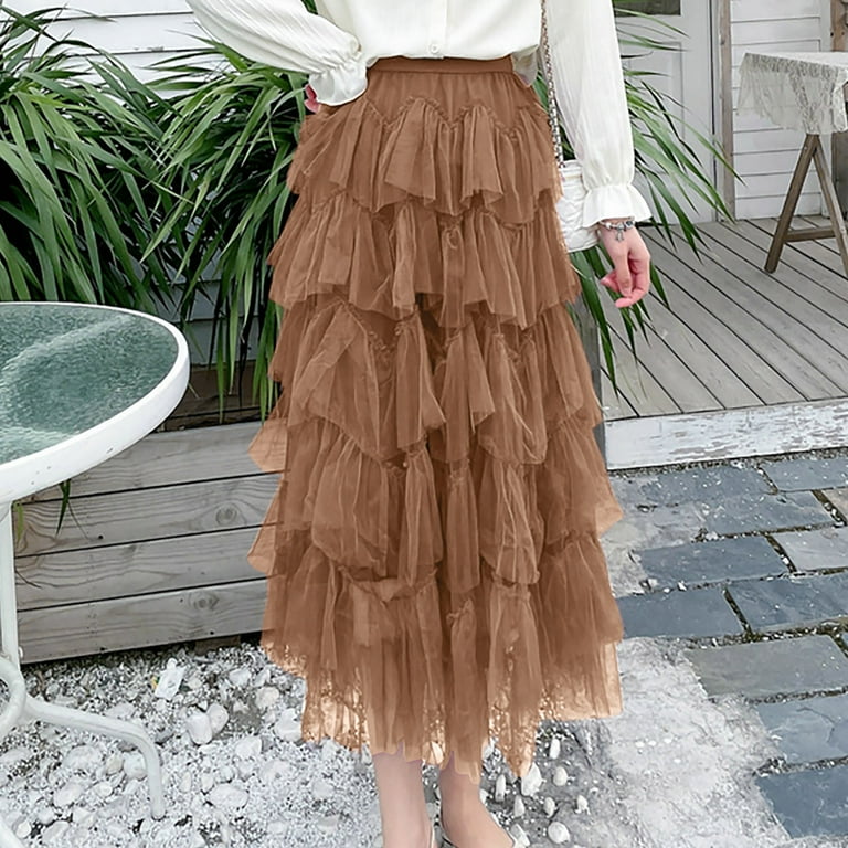 YTIANH Plus Size Long Skirt Womens Soild Color Tutu Skirt Layered Tulle Skirt Girls Colorful Tutu Khaki One Size Walmart