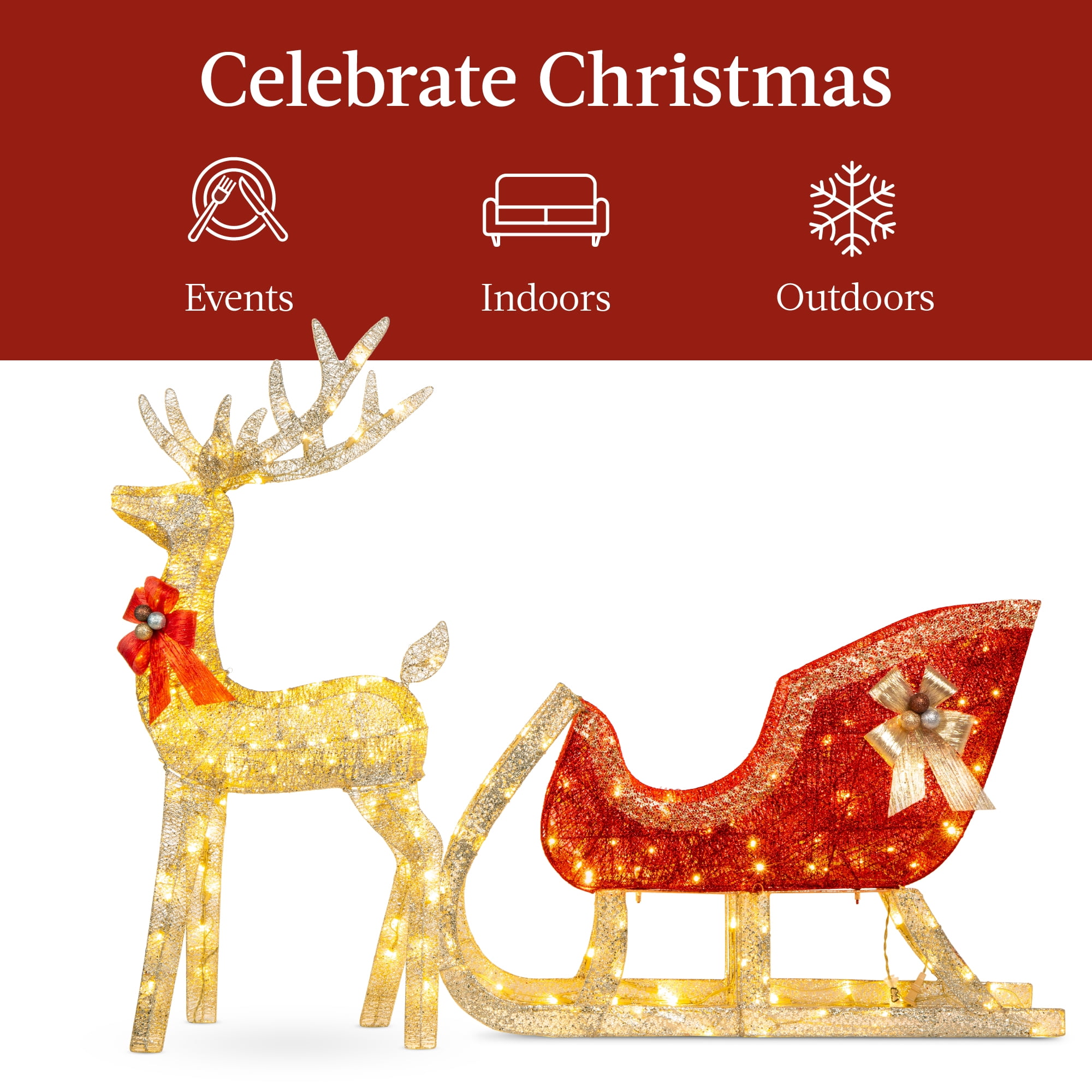 Best Choice 4ft Lighted Christmas Reindeer & Sleigh Outdoor