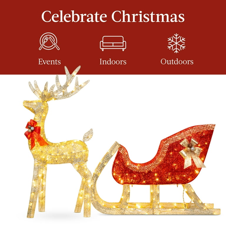  Iridescent Christmas Reindeer and Santa Sleigh Set - Lighted  Christmas Yard Decoration - Perfect for Indoor or Outdoor Lawn Ornaments  (4ft w/ 140 Lights) : Patio, Lawn & Garden