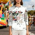 thumbnail image 6 of Women's Mardi Gras Shirts Carnival Casual Print 3/4 Sleeve Crew Neck Pullover T-Shirt Multicolor S, 6 of 8